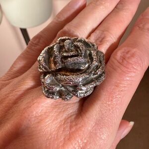 Vintage Sterling Silver Oversized Elctroform Rose Flower Modernist Ring